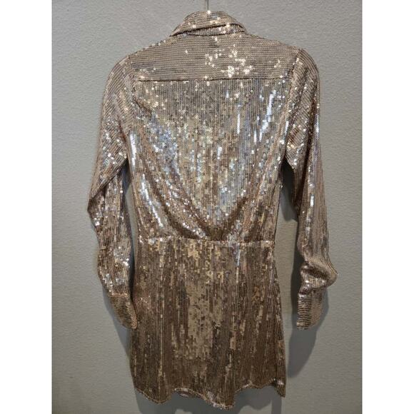 Free People Sophie Sequin Mini Dress Gold Long Sleeve Party Size XS - Picture 14 of 15